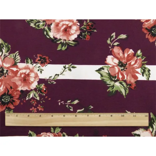 1 3/4 YD PC-Purple/Multi Floral & Stripe Print Jersey Knit Fabric