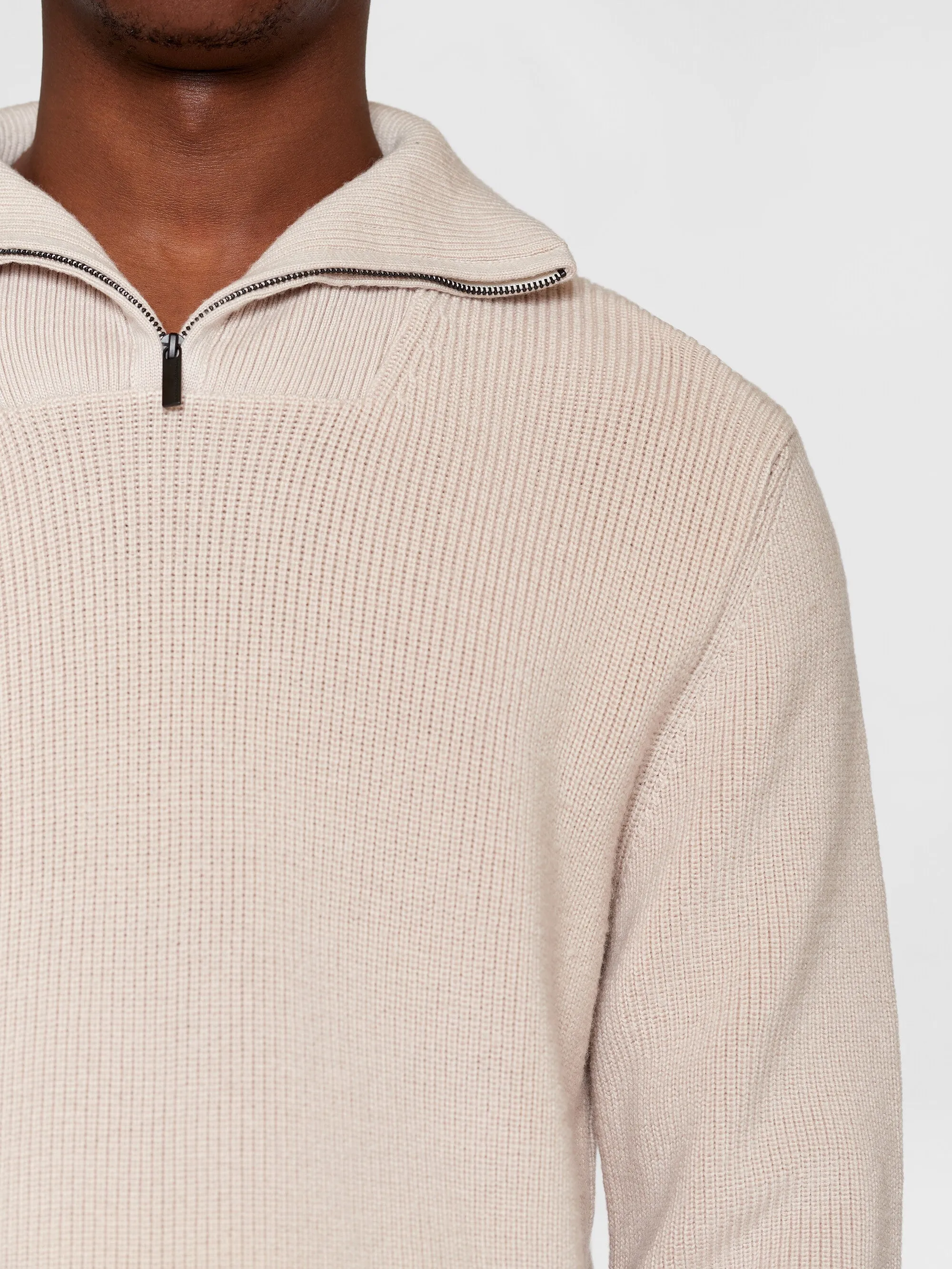 1/2 neck zip merino wool rib knit - Kelp