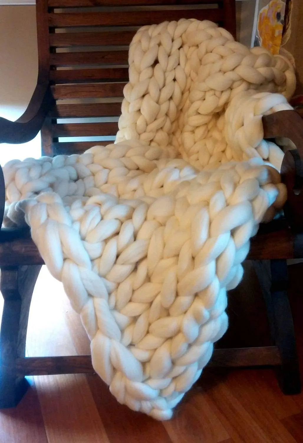 2 TWIN BLANKETS -Super Chunky Knit Merino Wool 40" x 63" Throw Blanket Giant Knit, Bulky Knit Blanket, Arm Knit Cozy