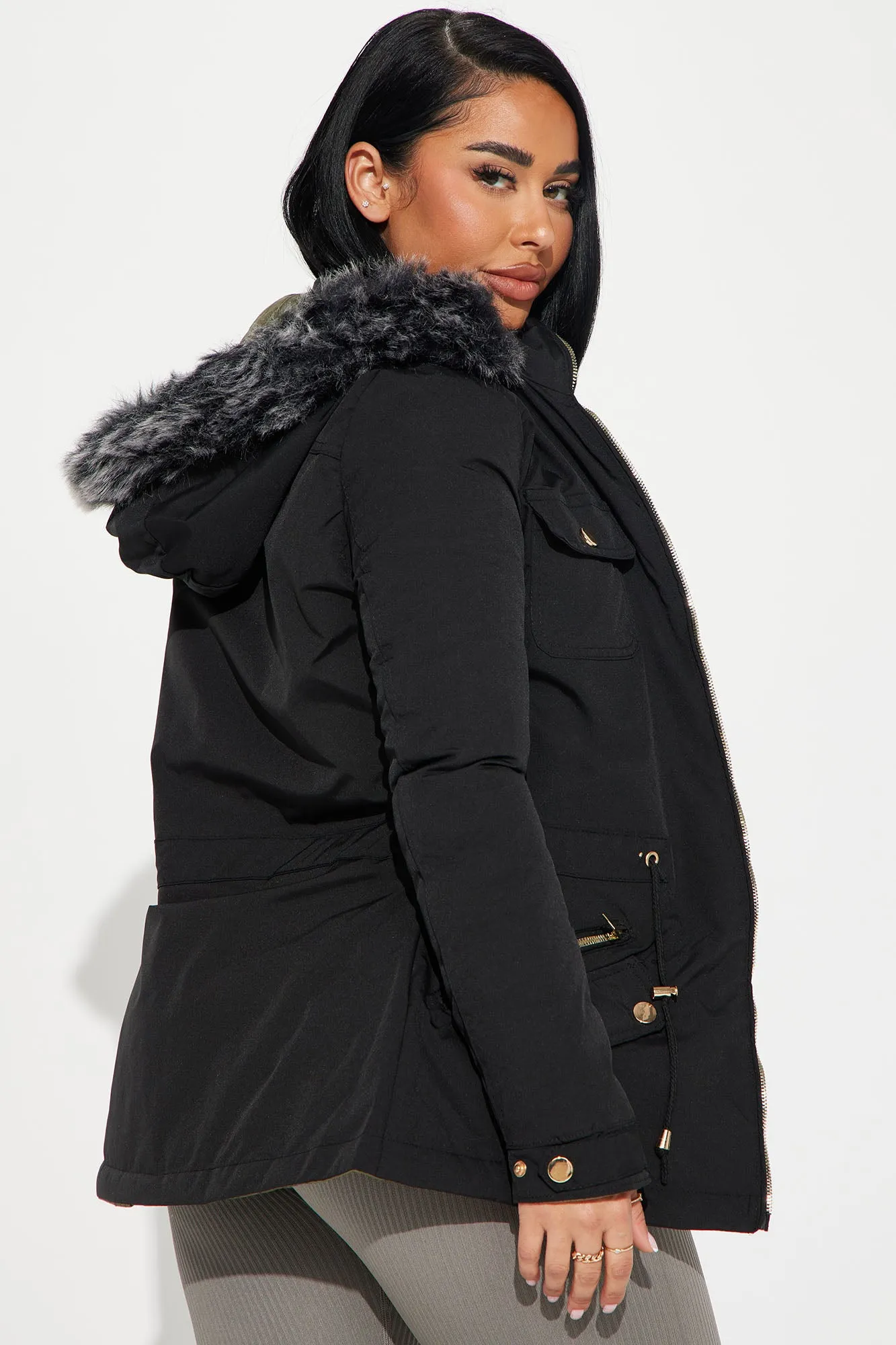 Anabelle Reversible Long Puffer Jacket - Black/combo