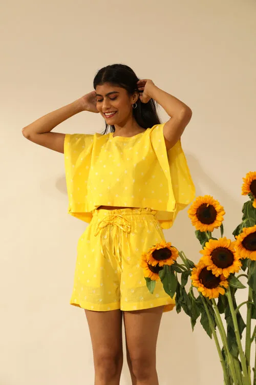 Bandhani Paper Bag Waist Shorts In Electric Yellow