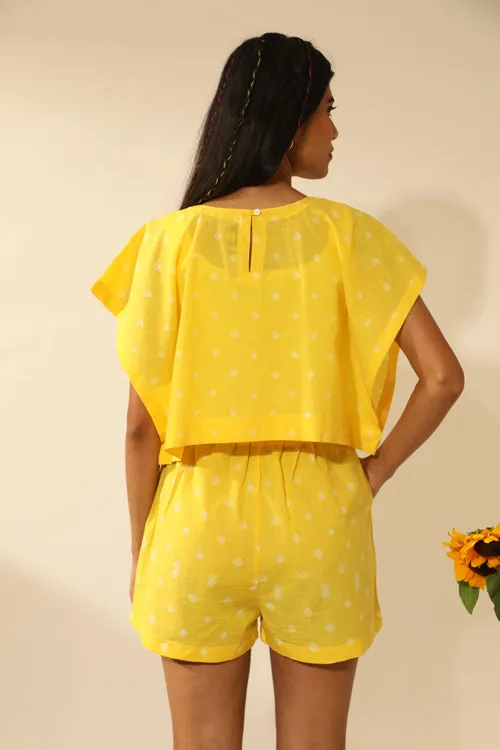 Bandhani Paper Bag Waist Shorts In Electric Yellow