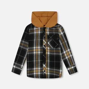 Black & Caramel Hooded Flannel Button Down Shirt