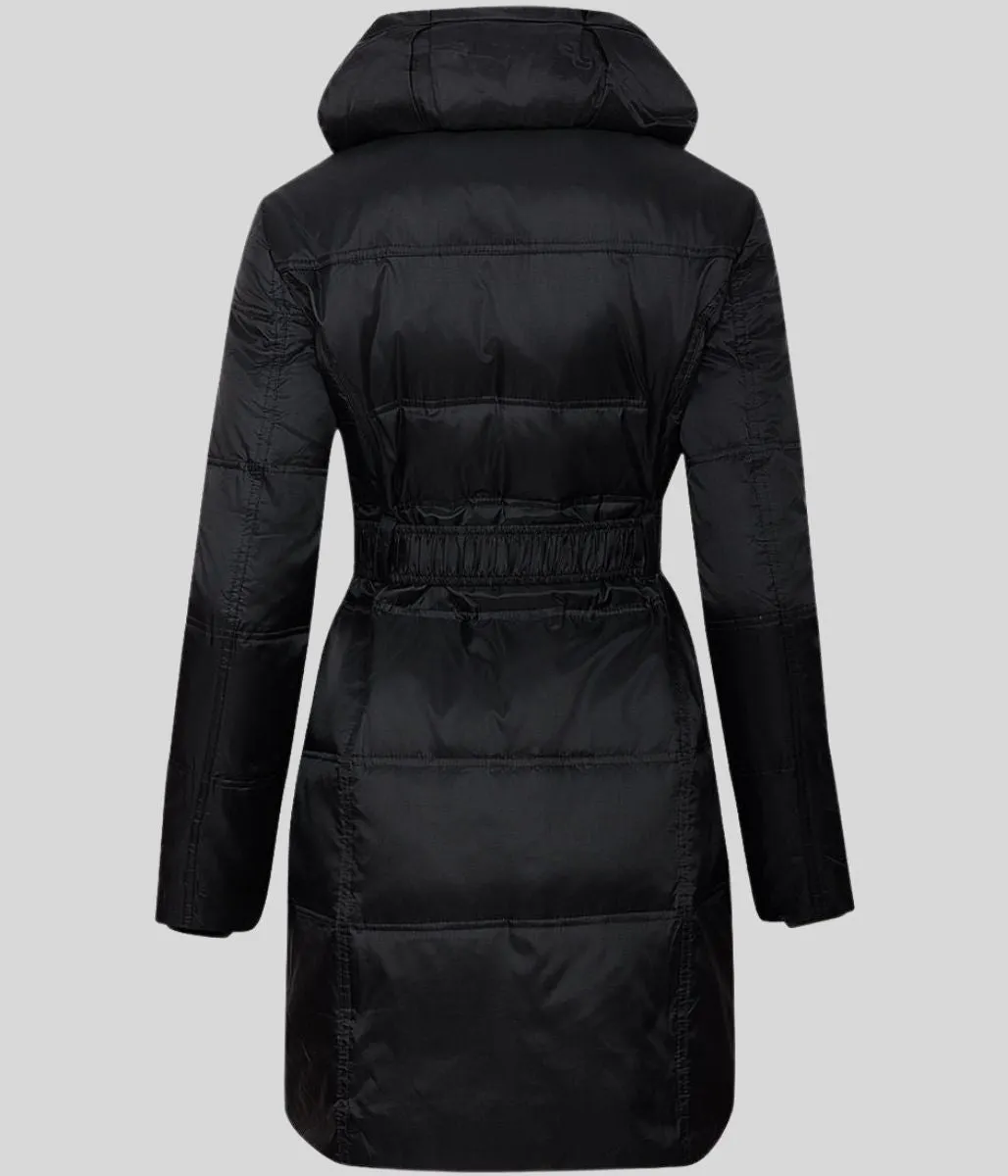 Black Shawl Collar Belted Down Coat