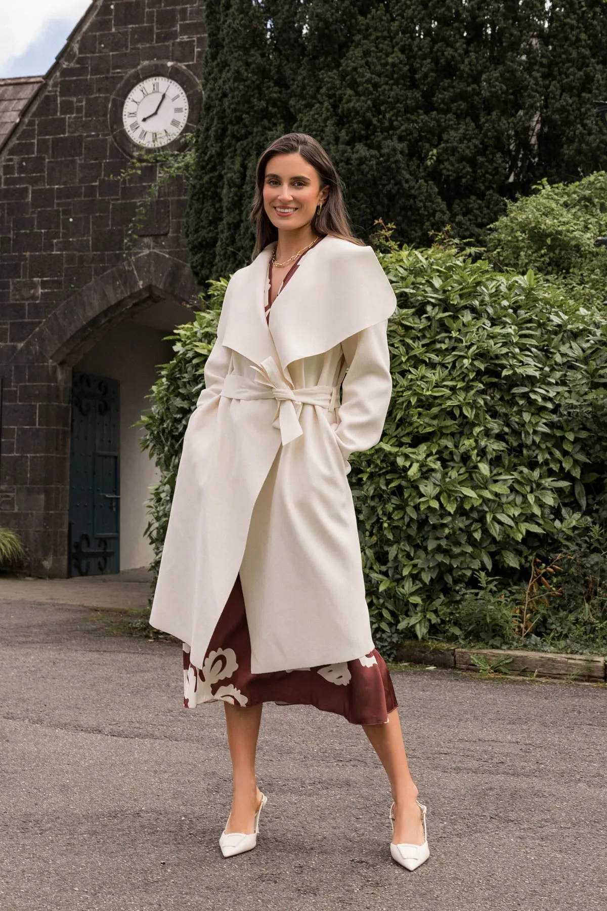 Chuck On Long Wrap Coat in Ecru