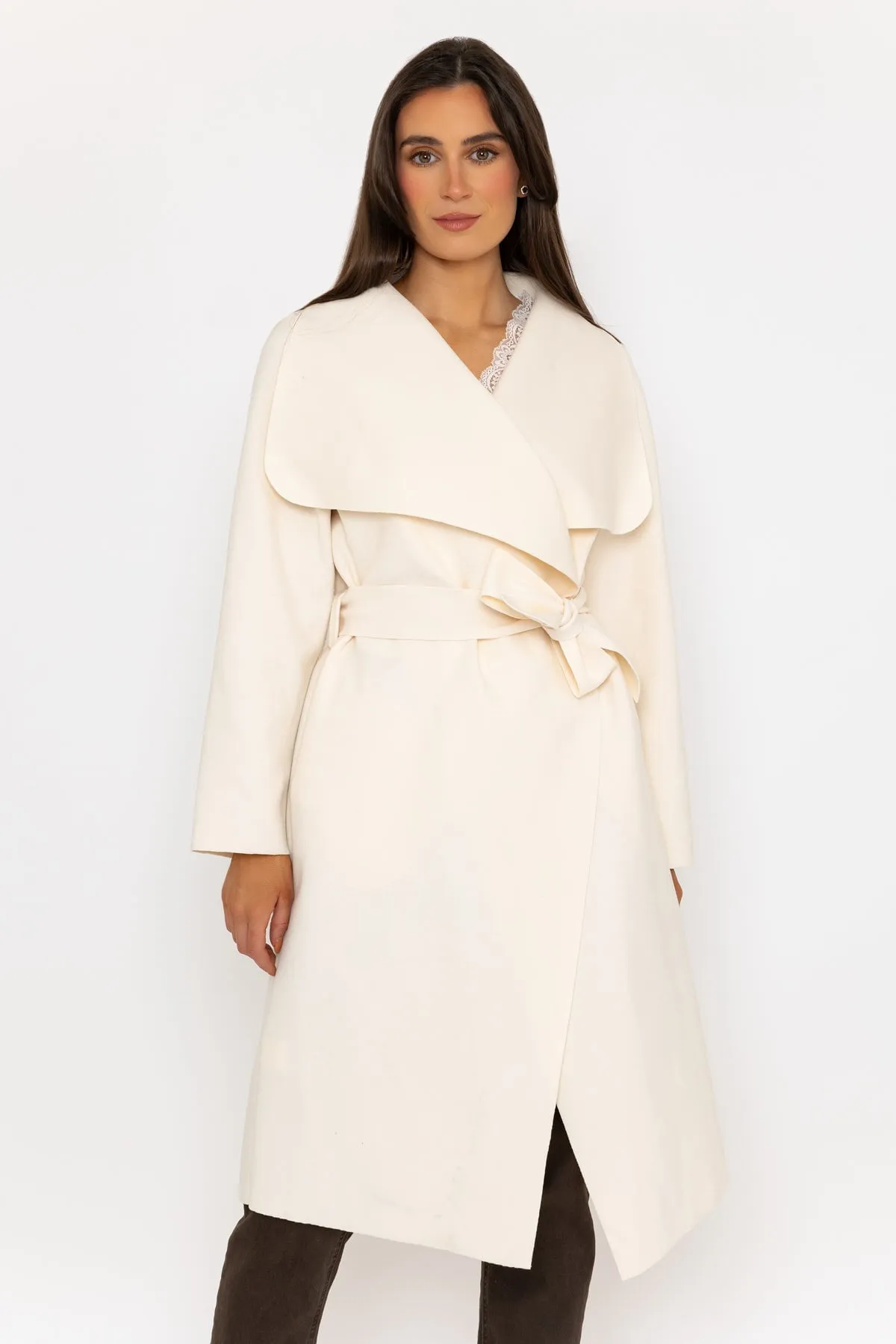 Chuck On Long Wrap Coat in Ecru