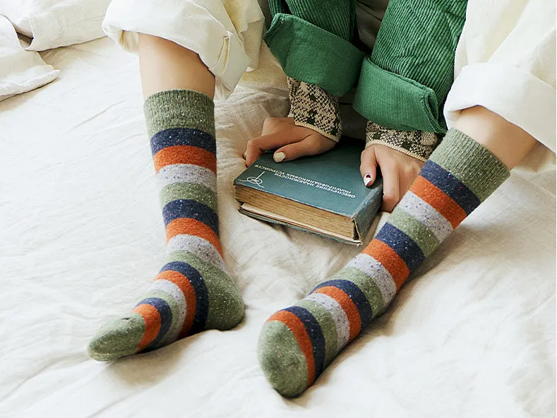 Cozy and Warm | Wool Socks | Green Stripes