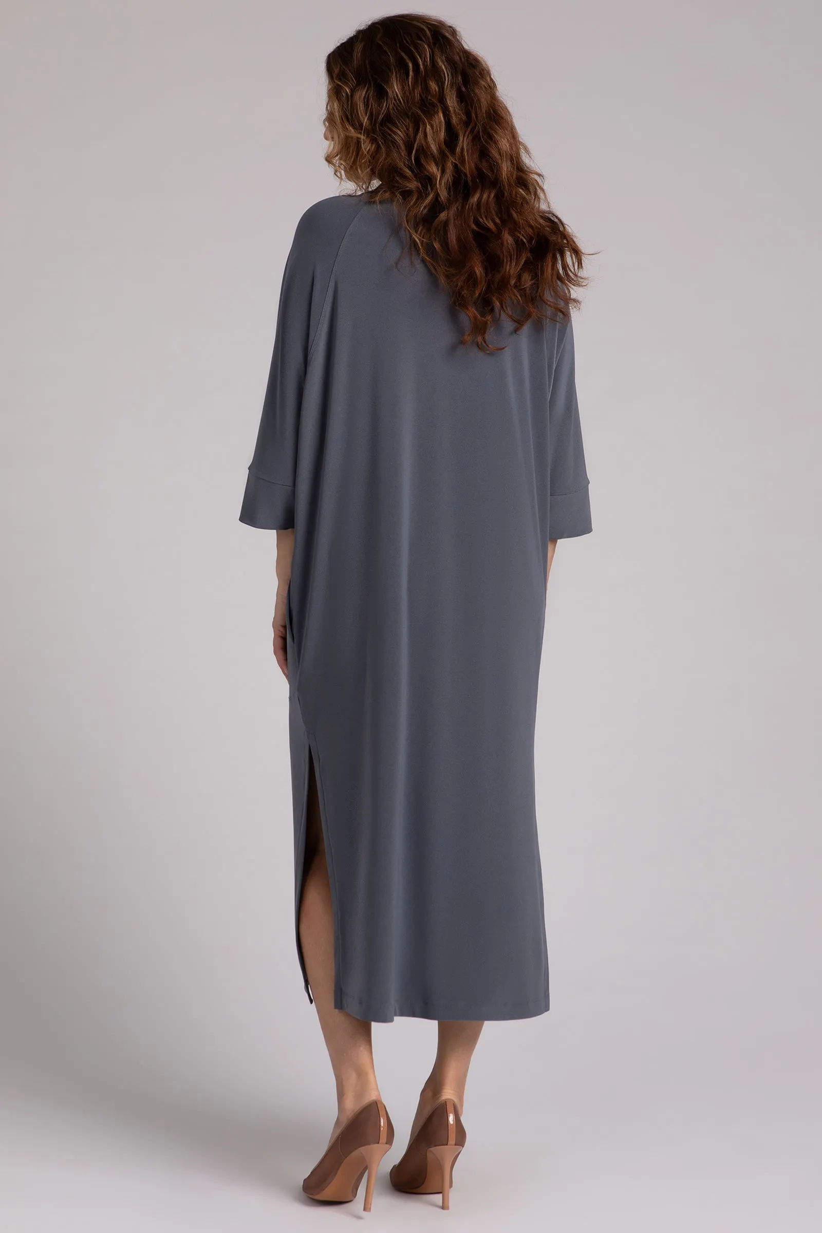 Cozy Raglan Funnel Neck Dress | Melange Gunmetal