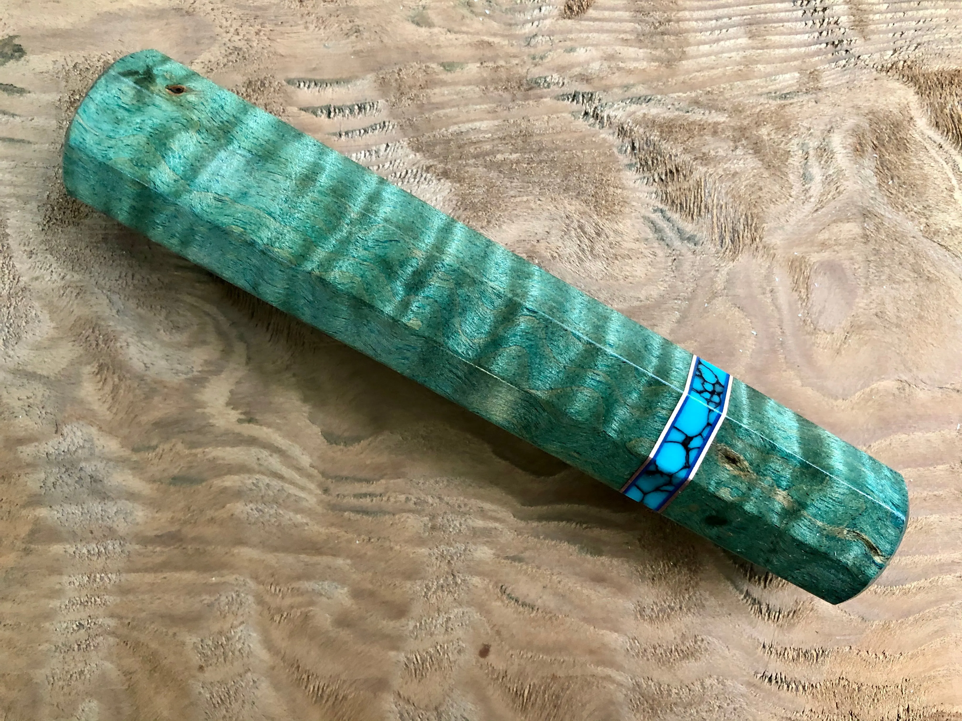 Custom Japanese Knife Handle - dyed curly maple