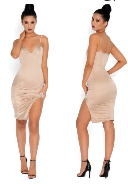 Deep V-neck Spaghetti Straps Split Short Bodycon Dress