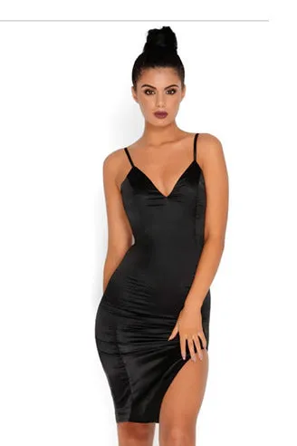 Deep V-neck Spaghetti Straps Split Short Bodycon Dress