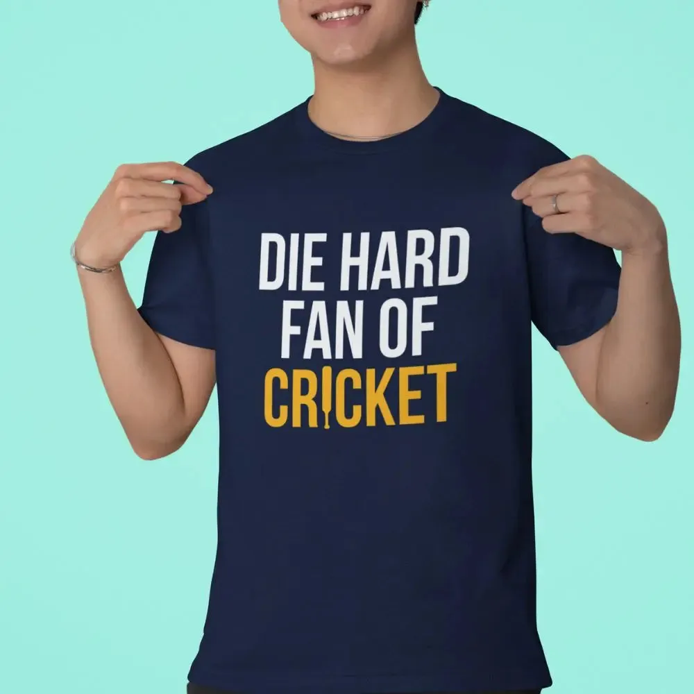 Die Hard Fan of Cricket Round Neck Half Sleeve Classic Cricket T-Shirt