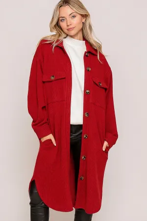 Dk Red Soft And Cozy Oversized Waffle Jacket