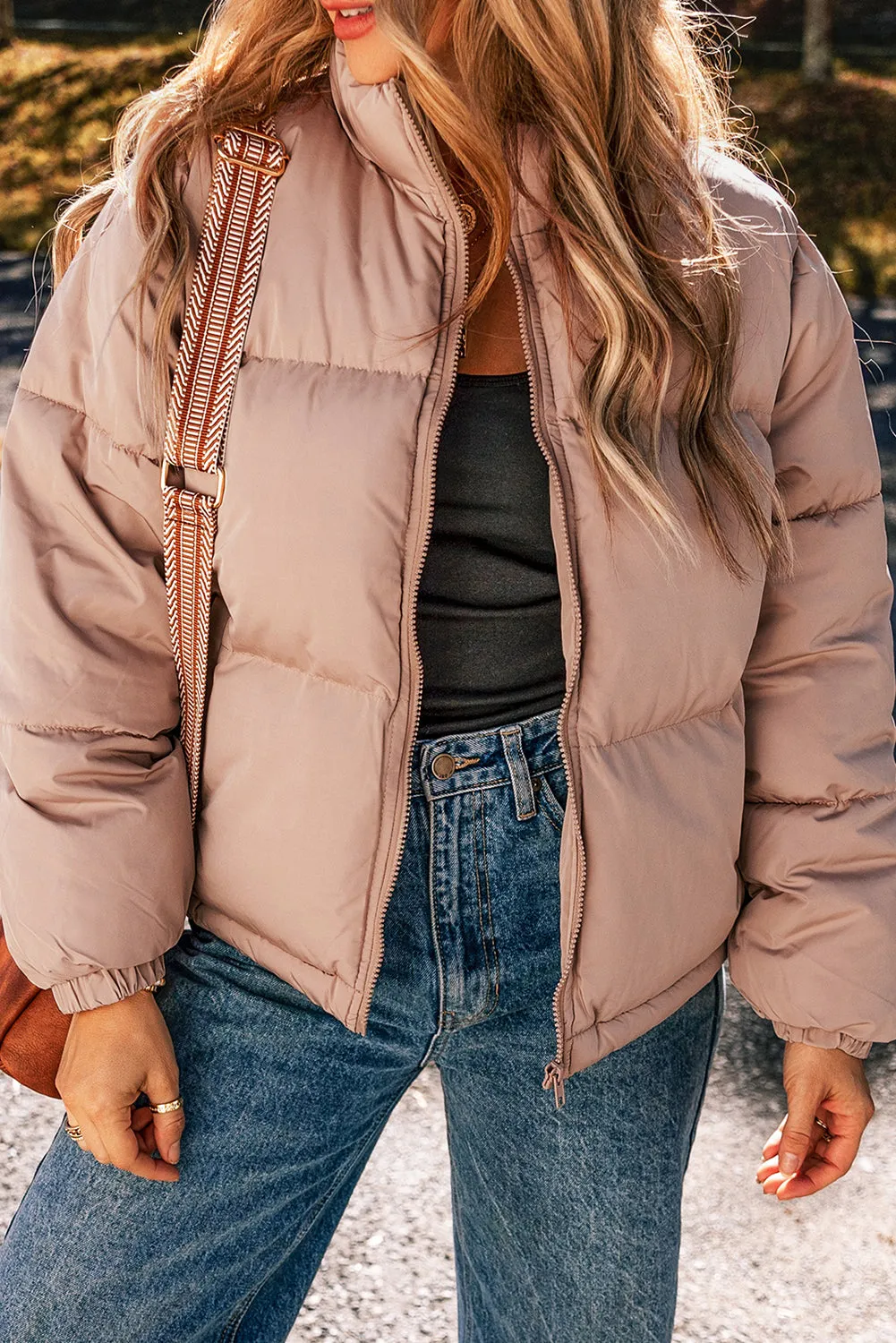 Dusty  Pink Full Zipper Quilted Puffer Jacket