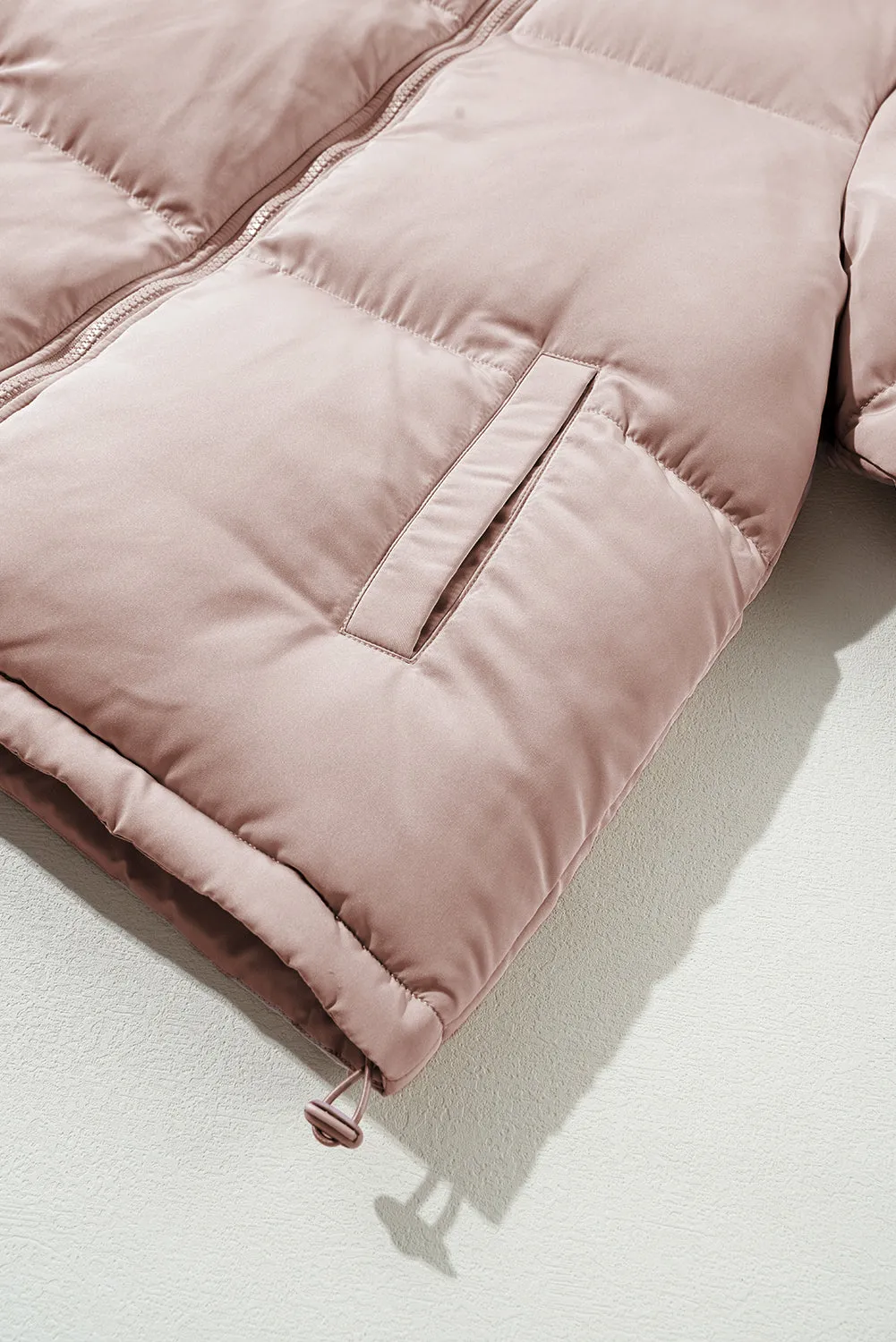 Dusty  Pink Full Zipper Quilted Puffer Jacket