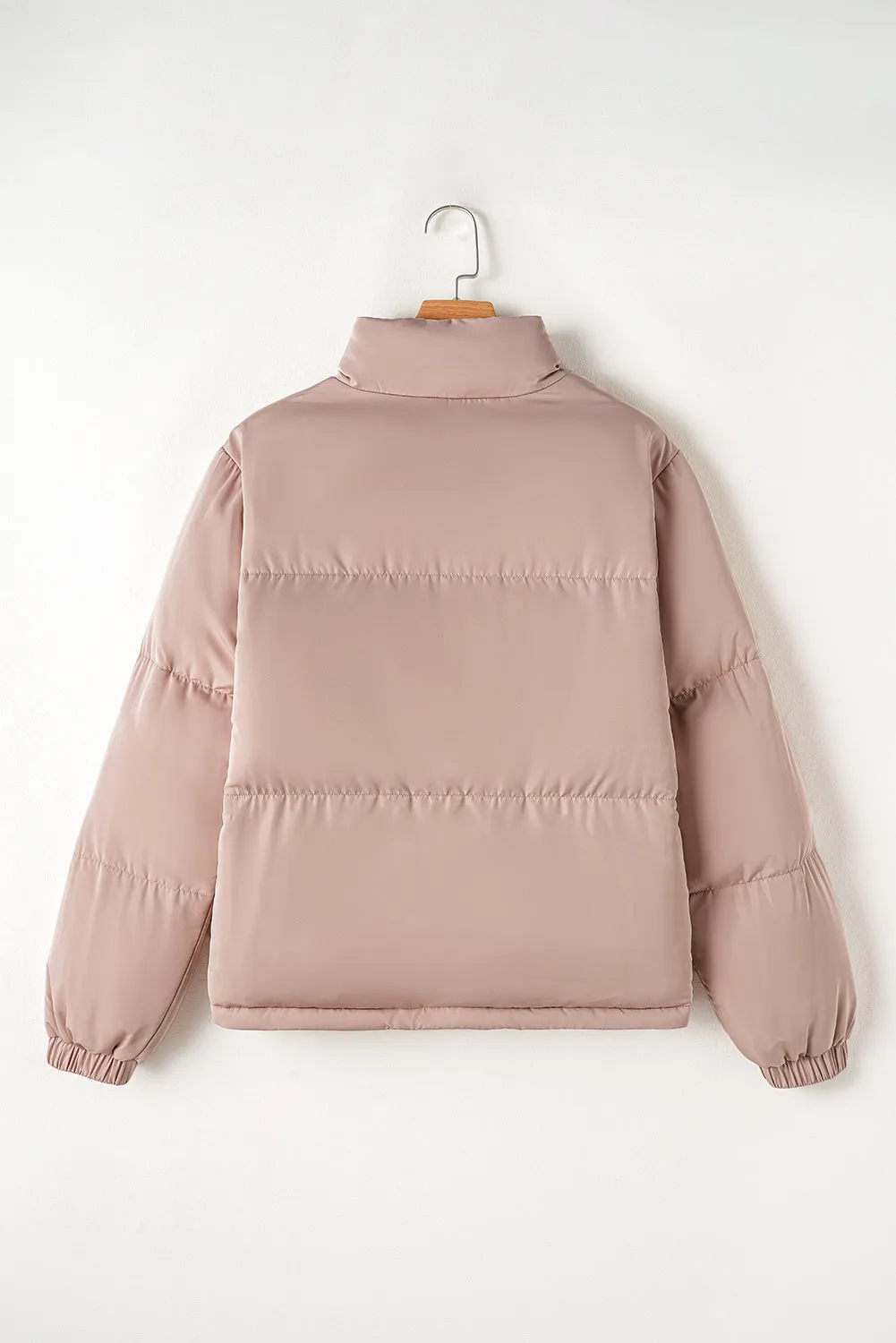 Dusty  Pink Full Zipper Quilted Puffer Jacket