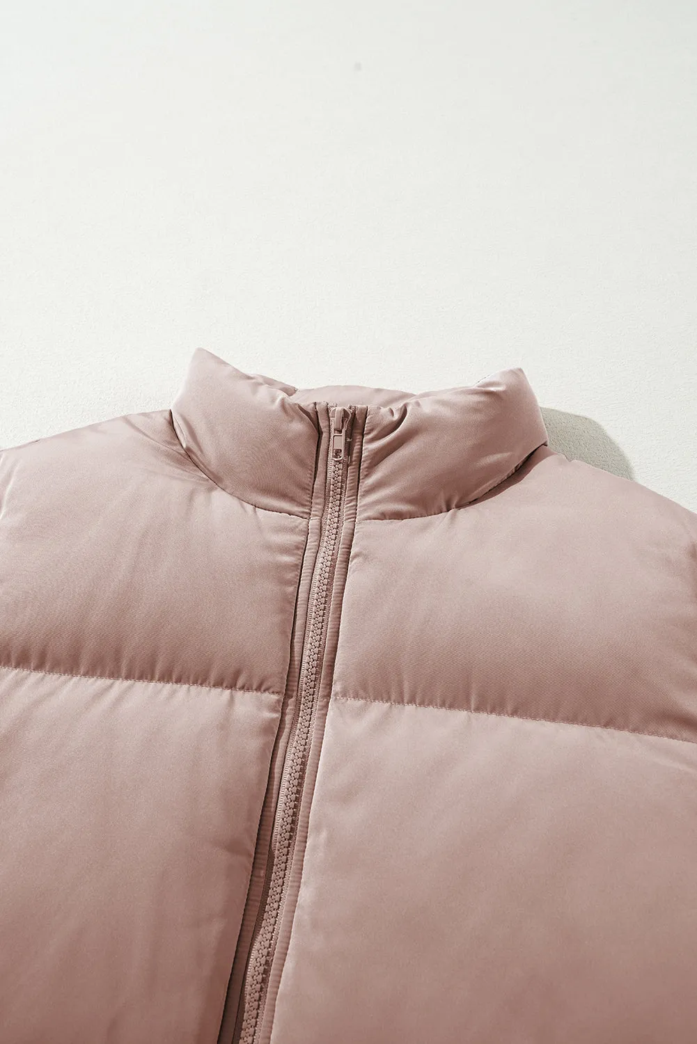 Dusty  Pink Full Zipper Quilted Puffer Jacket