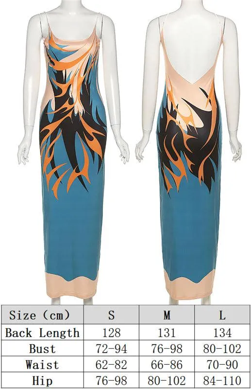 Elegant Backless Printed Maxi Dress