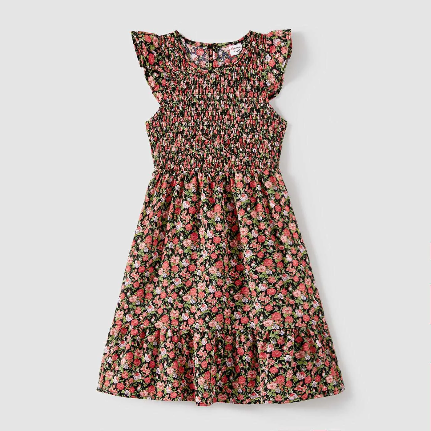 Family Matching Allover Floral Print Flutter-sleeve Dresses and Short-sleeve T-shirts Sets