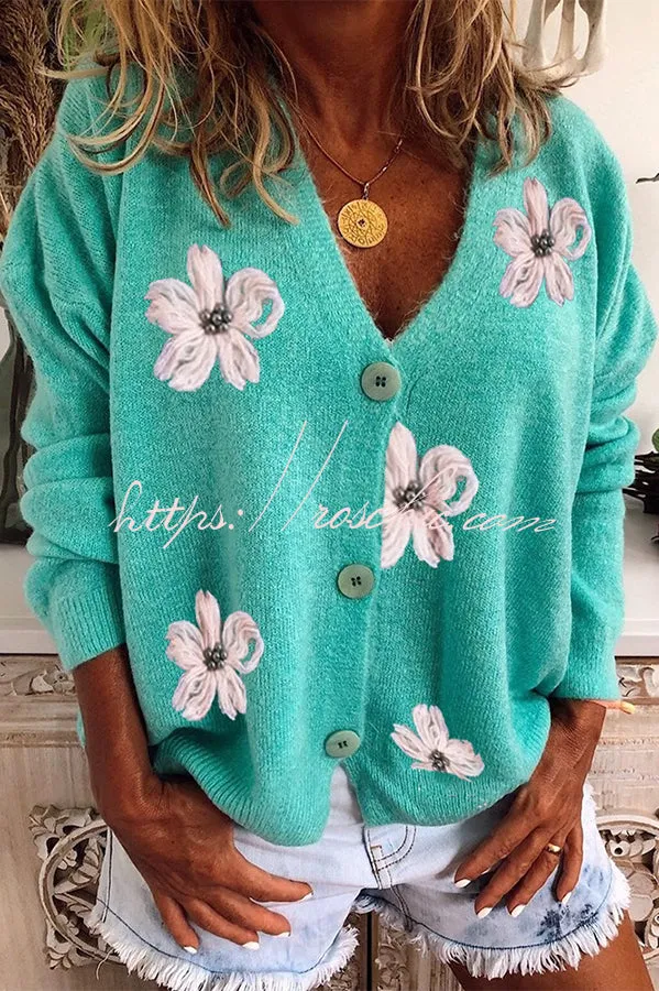 Floral Knit Single Breasted Long Sleeved Cardigan Coats