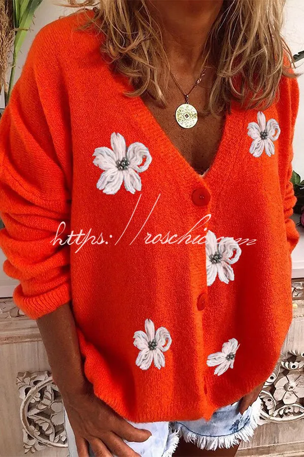 Floral Knit Single Breasted Long Sleeved Cardigan Coats