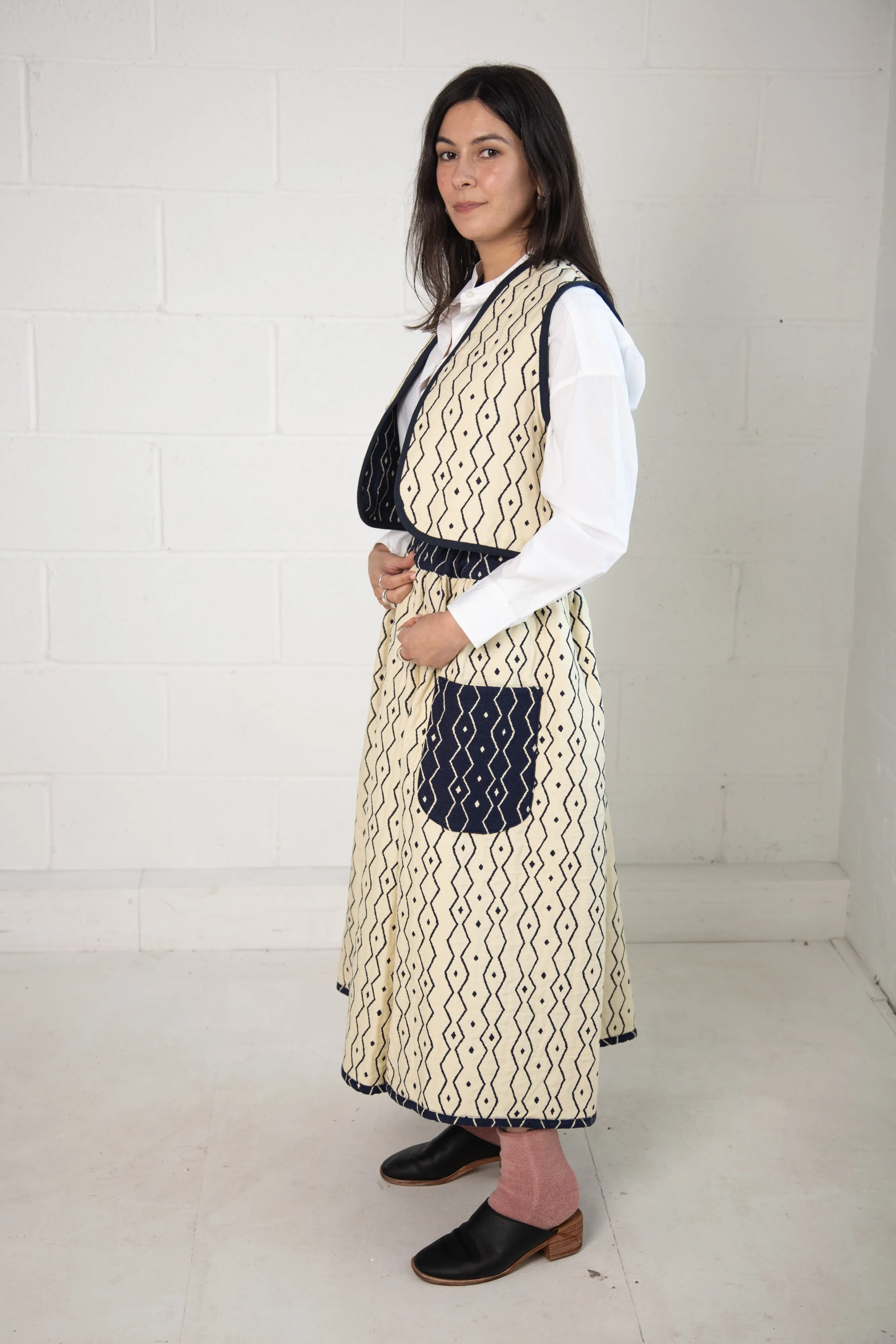 Folky Vest in Blue and Cream