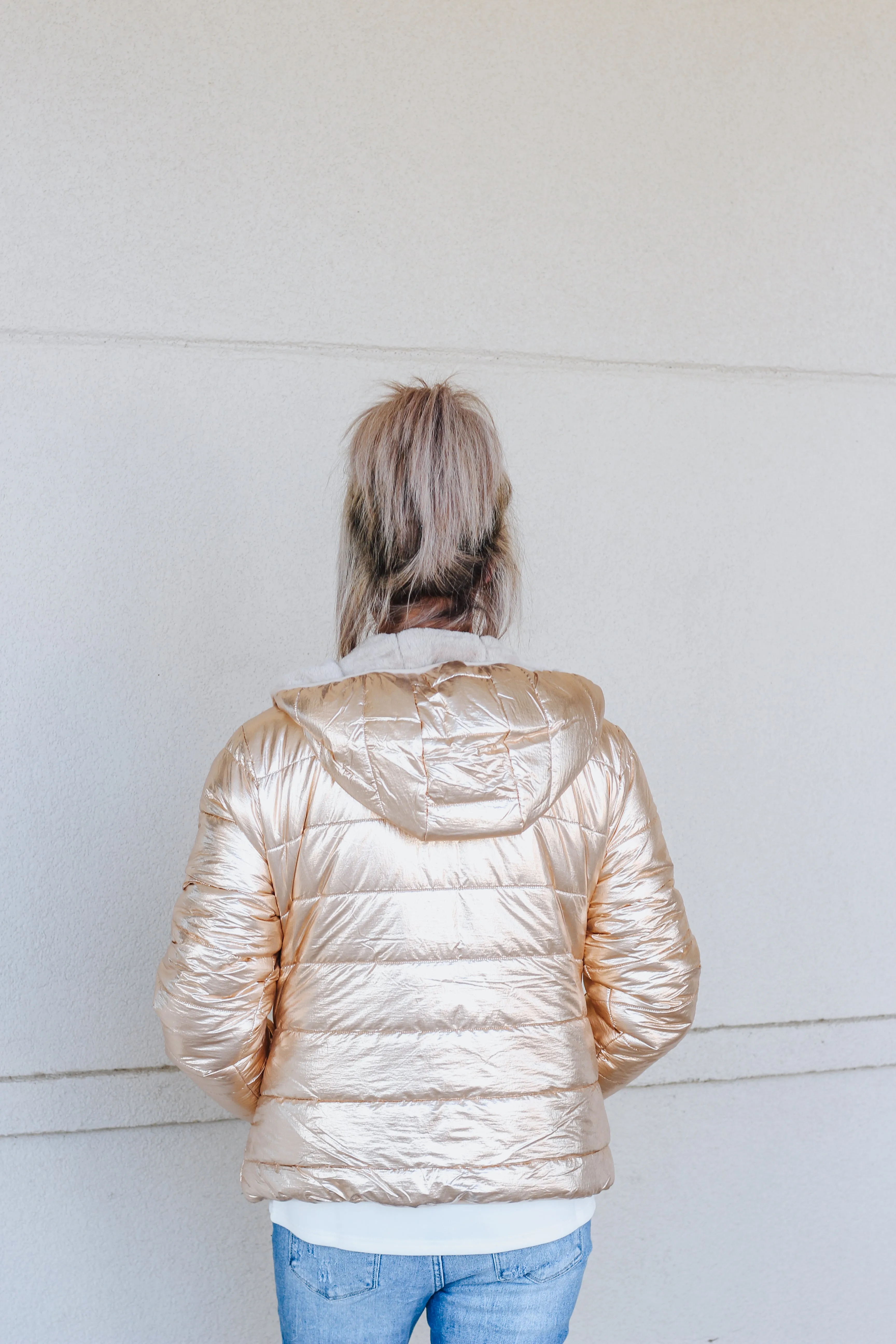 For The Streets Reversible  Rose Gold Puffer Jacket