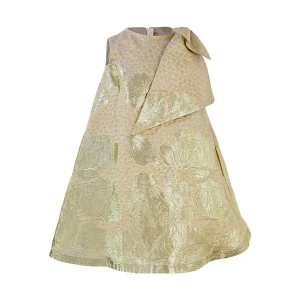 GOLD DAMASK DRESS WITH HAIR BOW