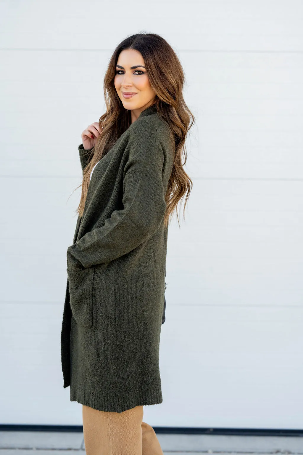 Heathered Ribbed Trim Tunic Cardigan