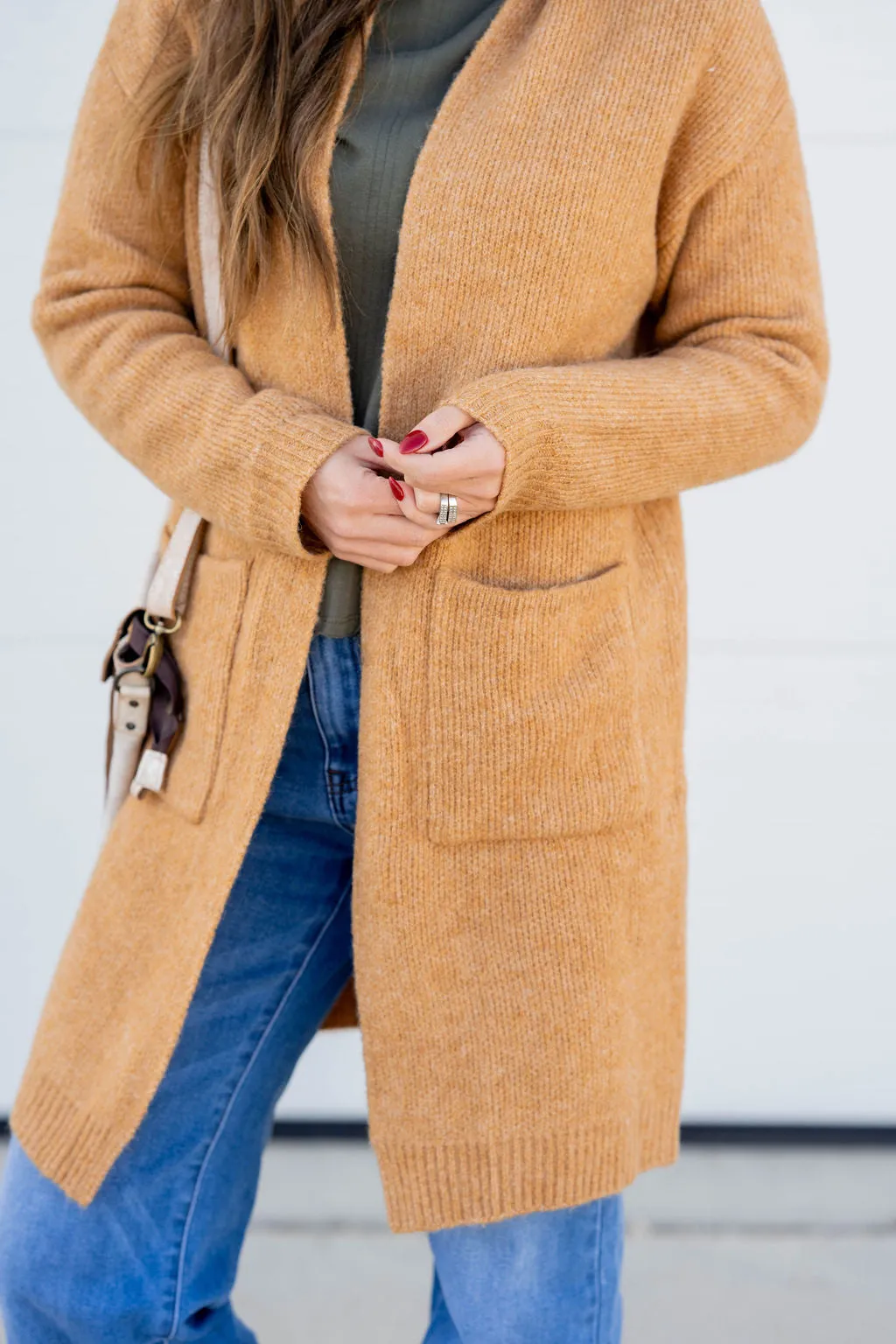 Heathered Ribbed Trim Tunic Cardigan