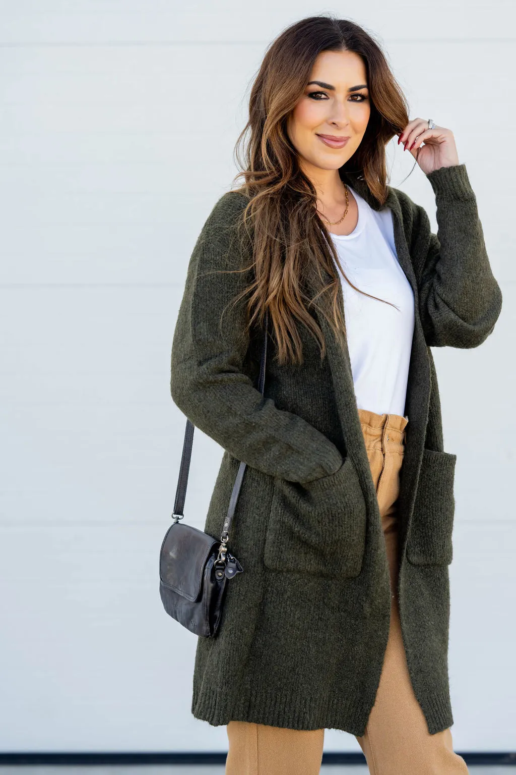 Heathered Ribbed Trim Tunic Cardigan