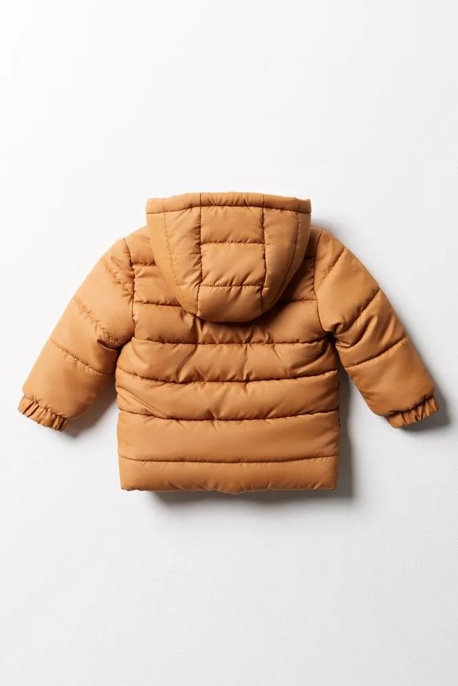 Hooded Puffer Jacket Tan