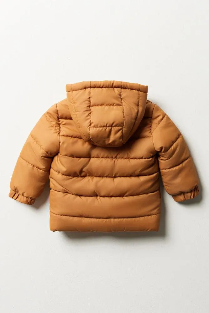 Hooded Puffer Jacket Tan