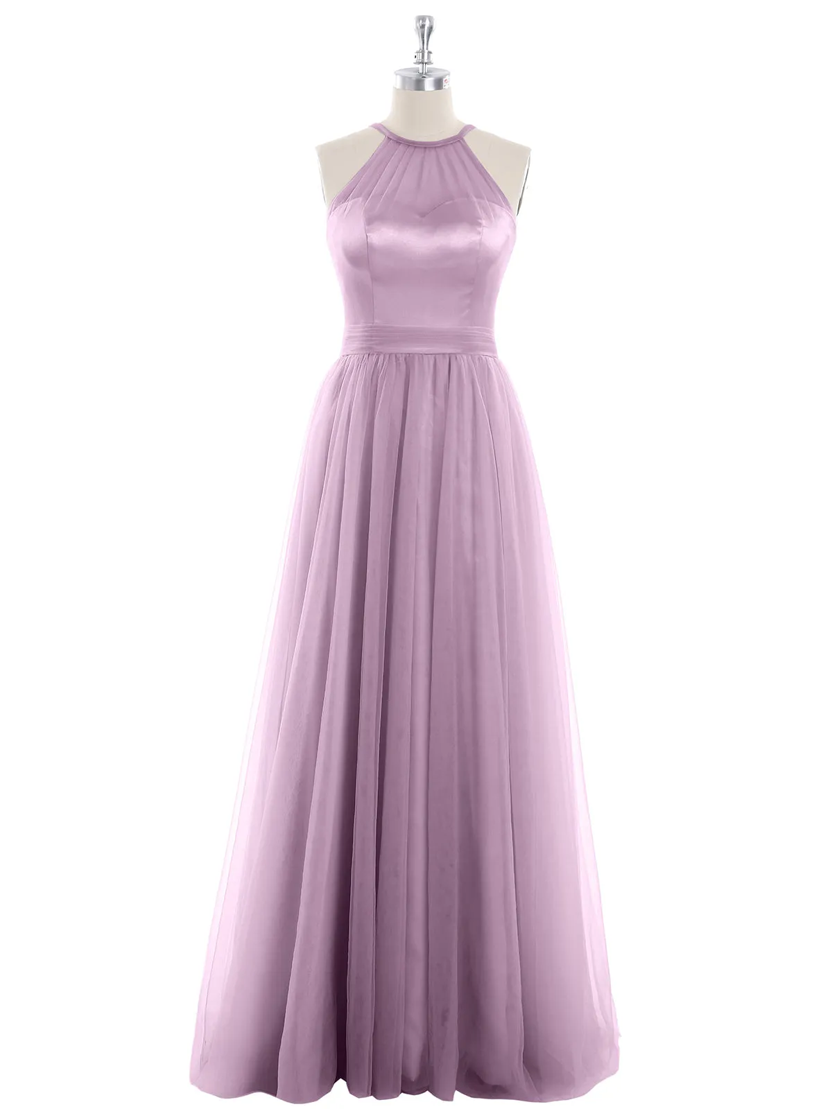 Illusion Neckline Long Tulle Dress-Vintage Mauve Plus Size