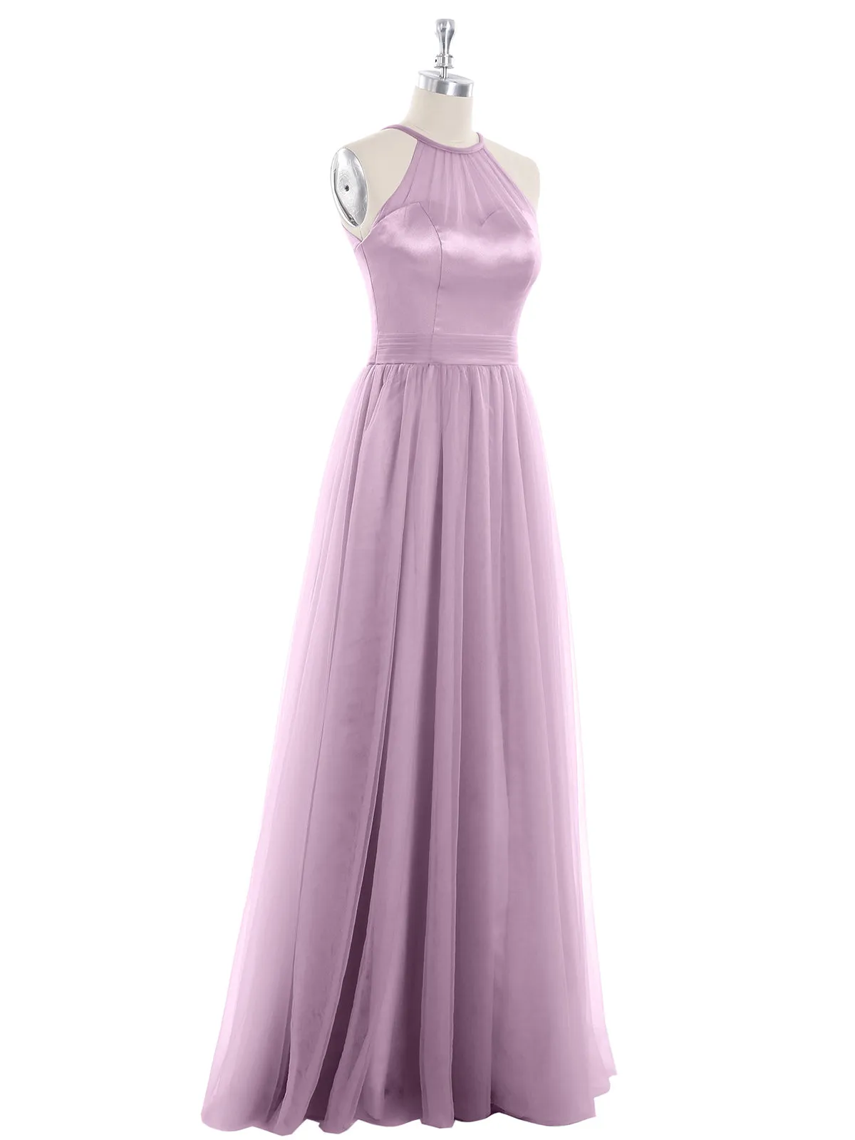 Illusion Neckline Long Tulle Dress-Vintage Mauve Plus Size