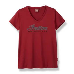 Indian Motorcycle  Womens Logo Stud T-Shirt Tee Soft Lightweight Comfortable Red