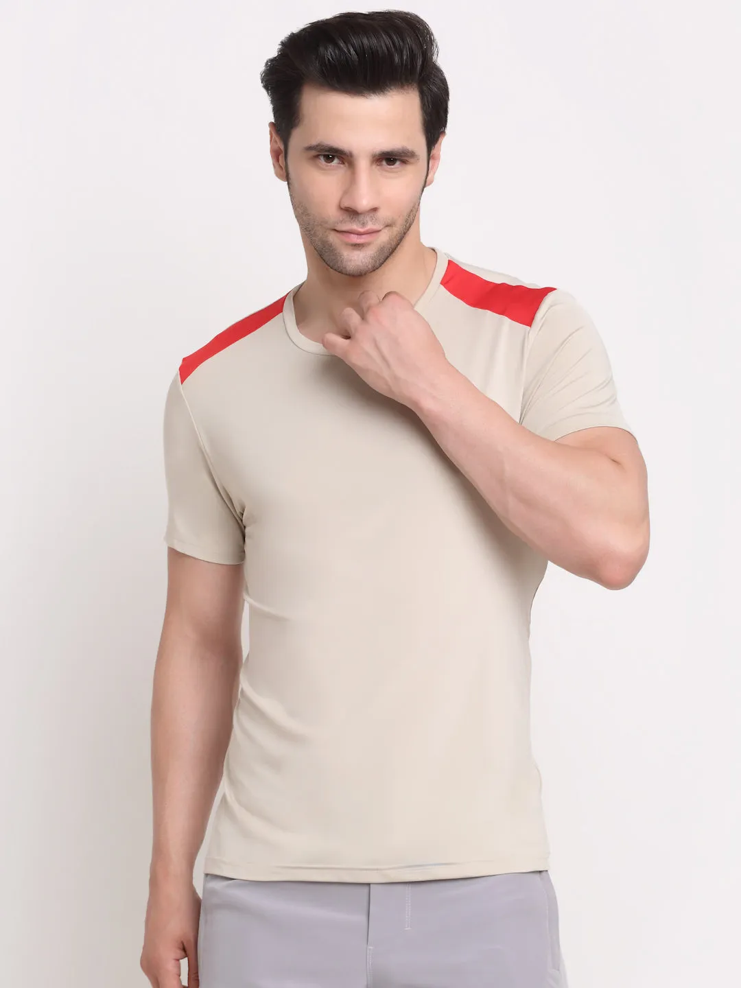 Invincible Men's Crew Neck Tee With Shoulder Panel