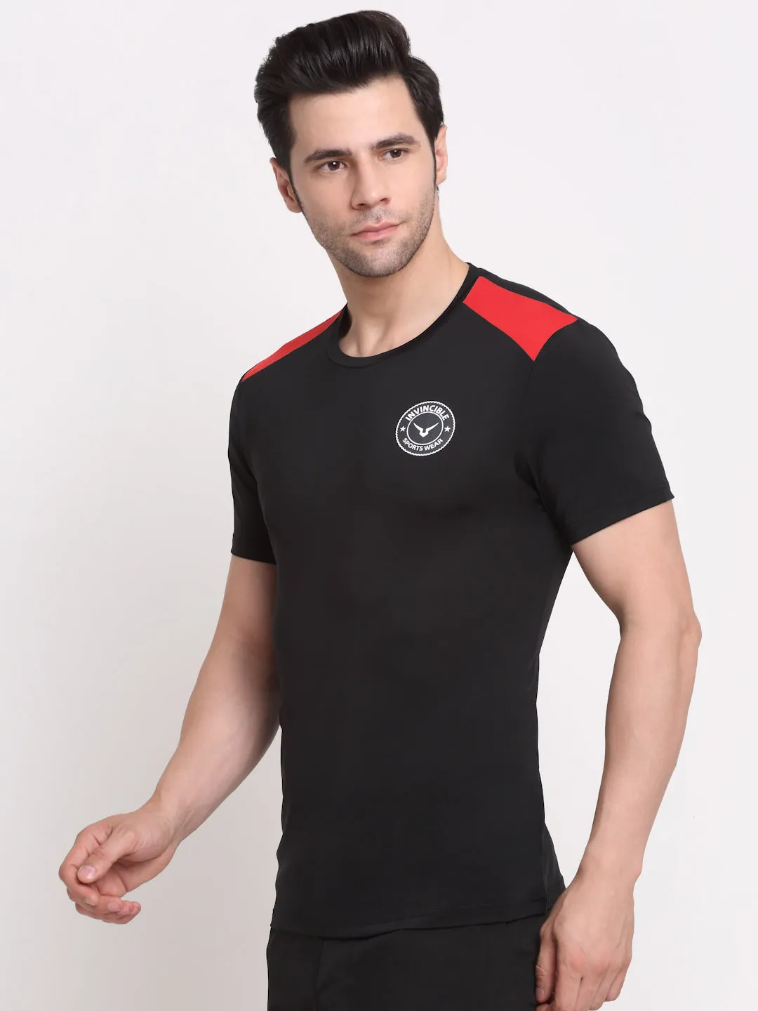 Invincible Men's Crew Neck Tee With Shoulder Panel