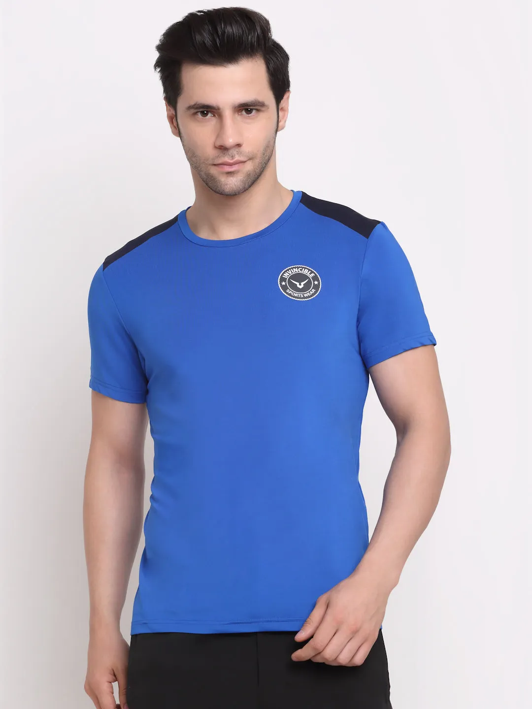 Invincible Men's Crew Neck Tee With Shoulder Panel