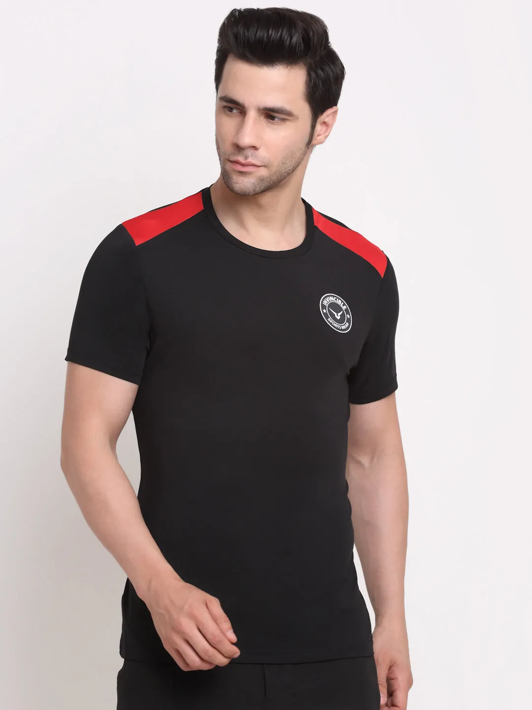 Invincible Men's Crew Neck Tee With Shoulder Panel