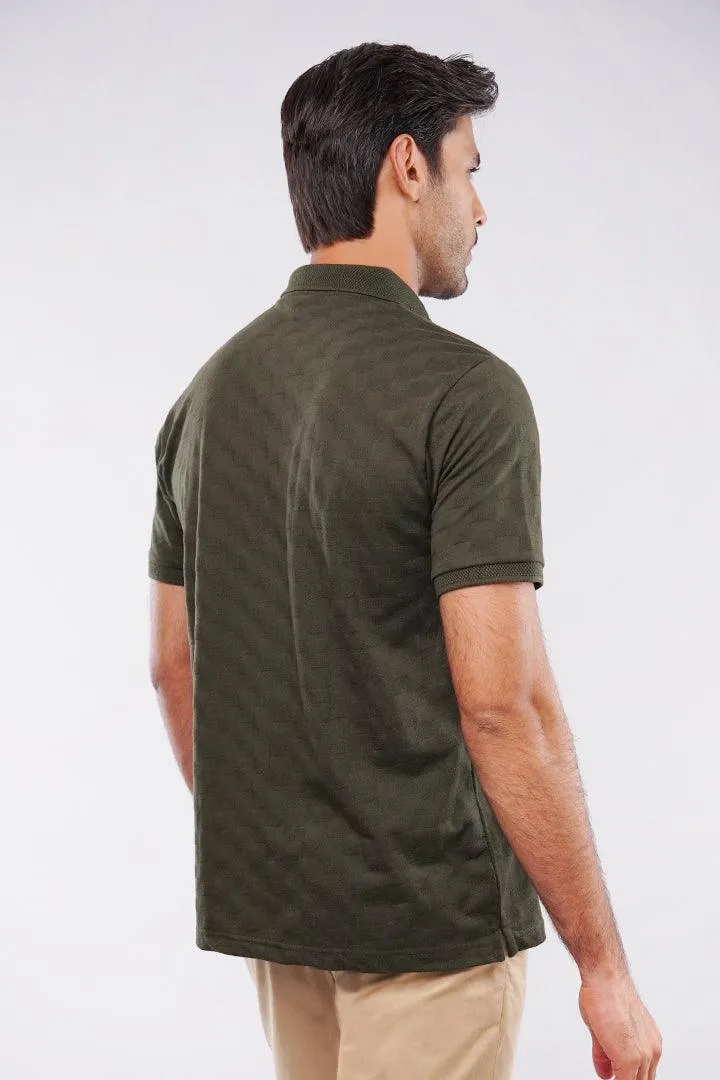 Jacquard Polo Shirt - Olive Green