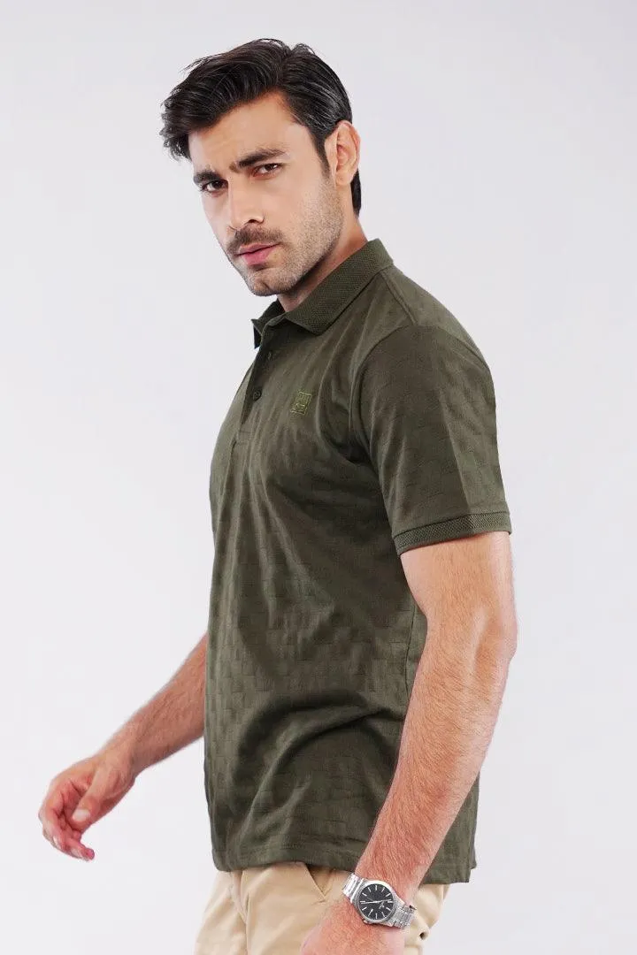 Jacquard Polo Shirt - Olive Green