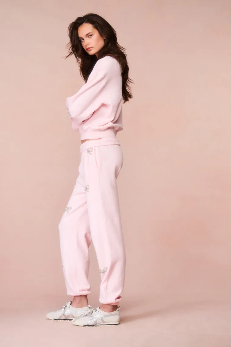 Lillia Crystal Bow Fleece Sweatpant