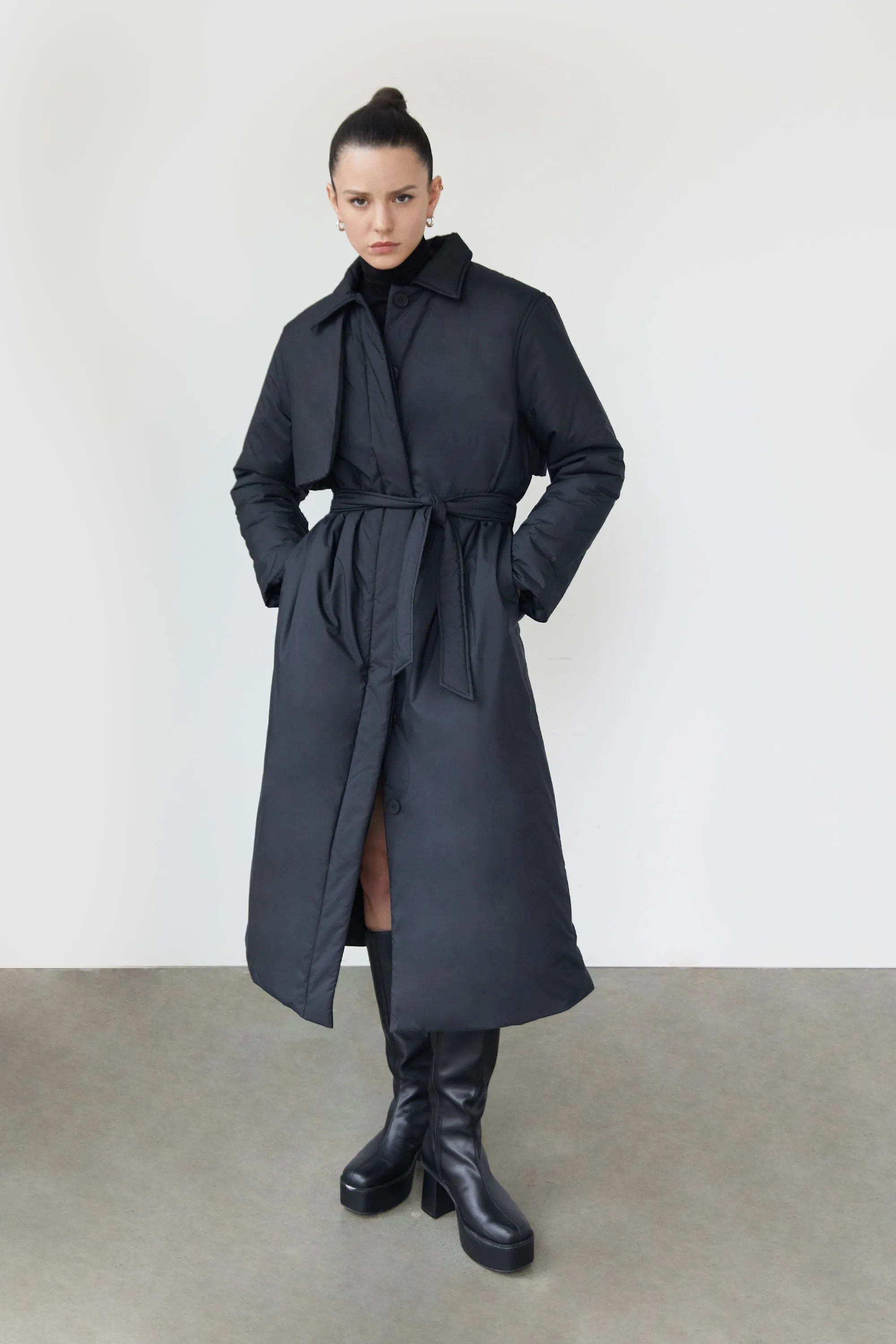 LONG BELTED PUFFER COAT