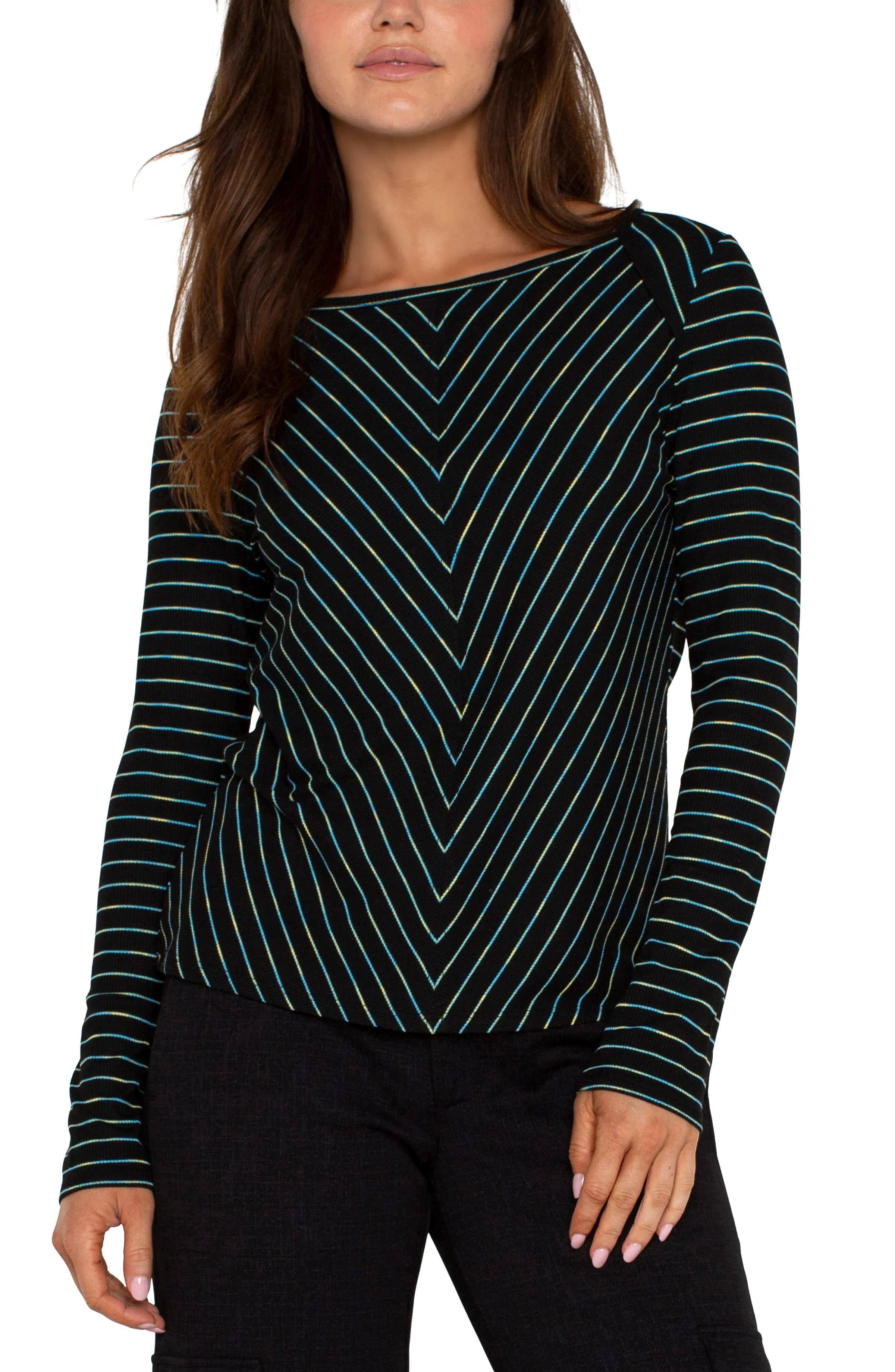 Long Sleeve Boat Neck Ribbed Top