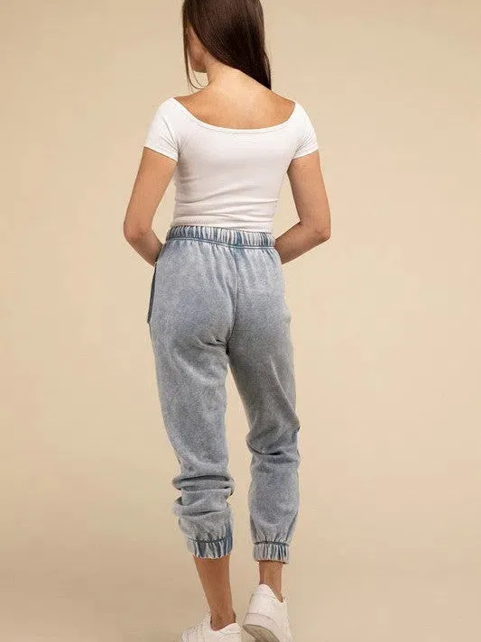 Lost in a World of Comfort Acid Wash Fleece Sweatpants with Pockets