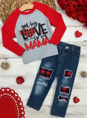 Love For My Mama Plaid Patched Jeans Set