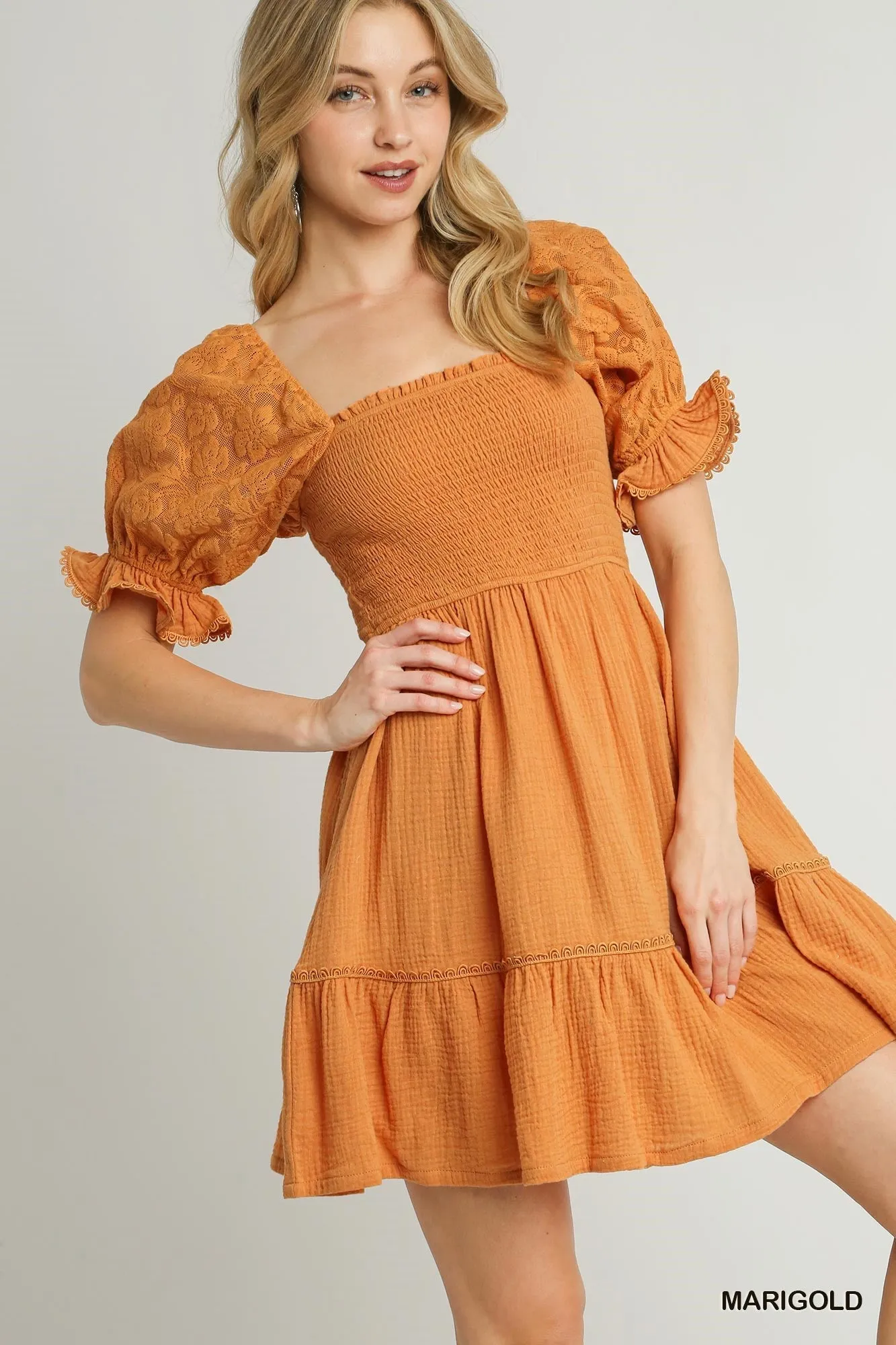 Marigold Cotton Gauze Smocked Dress