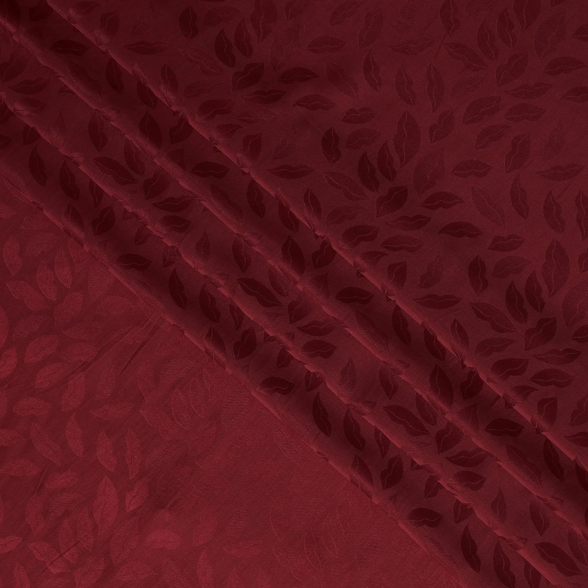 Maroon Silk Satin Fabric with Leaf Pattern, 110 cm Width-D20963