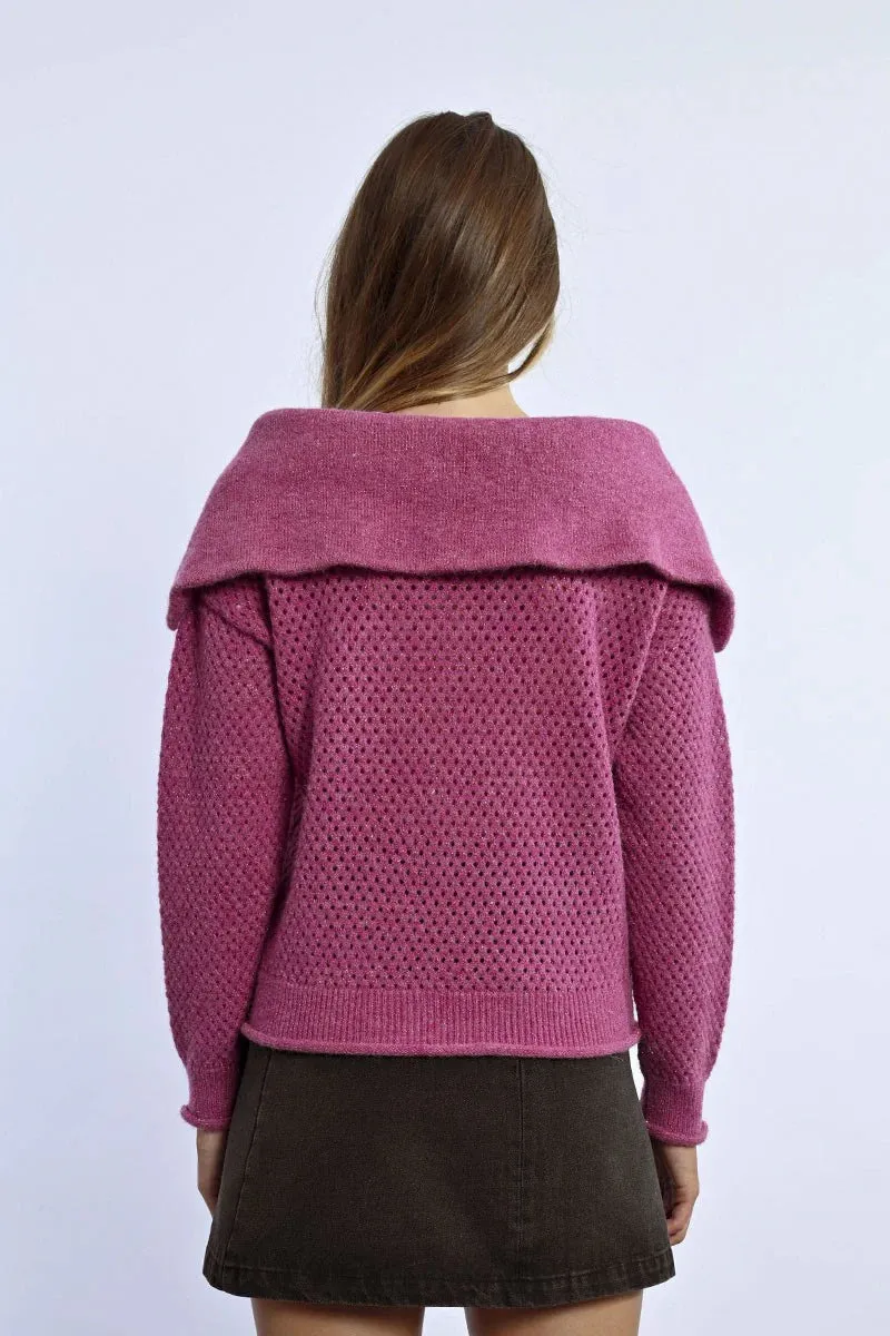 Molly Bracken Pink Trucker Collar Sweater